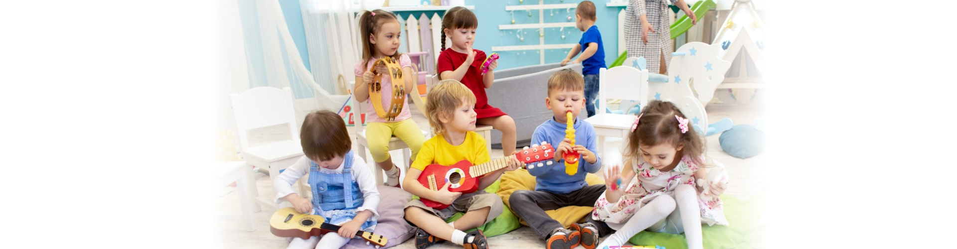 Kids learning musical instruments on lesson